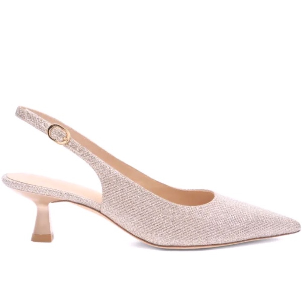 Stuart Weitzman Sculpt Slingback Kitten Heel Pumps Beige Grey Size 8.5 W
